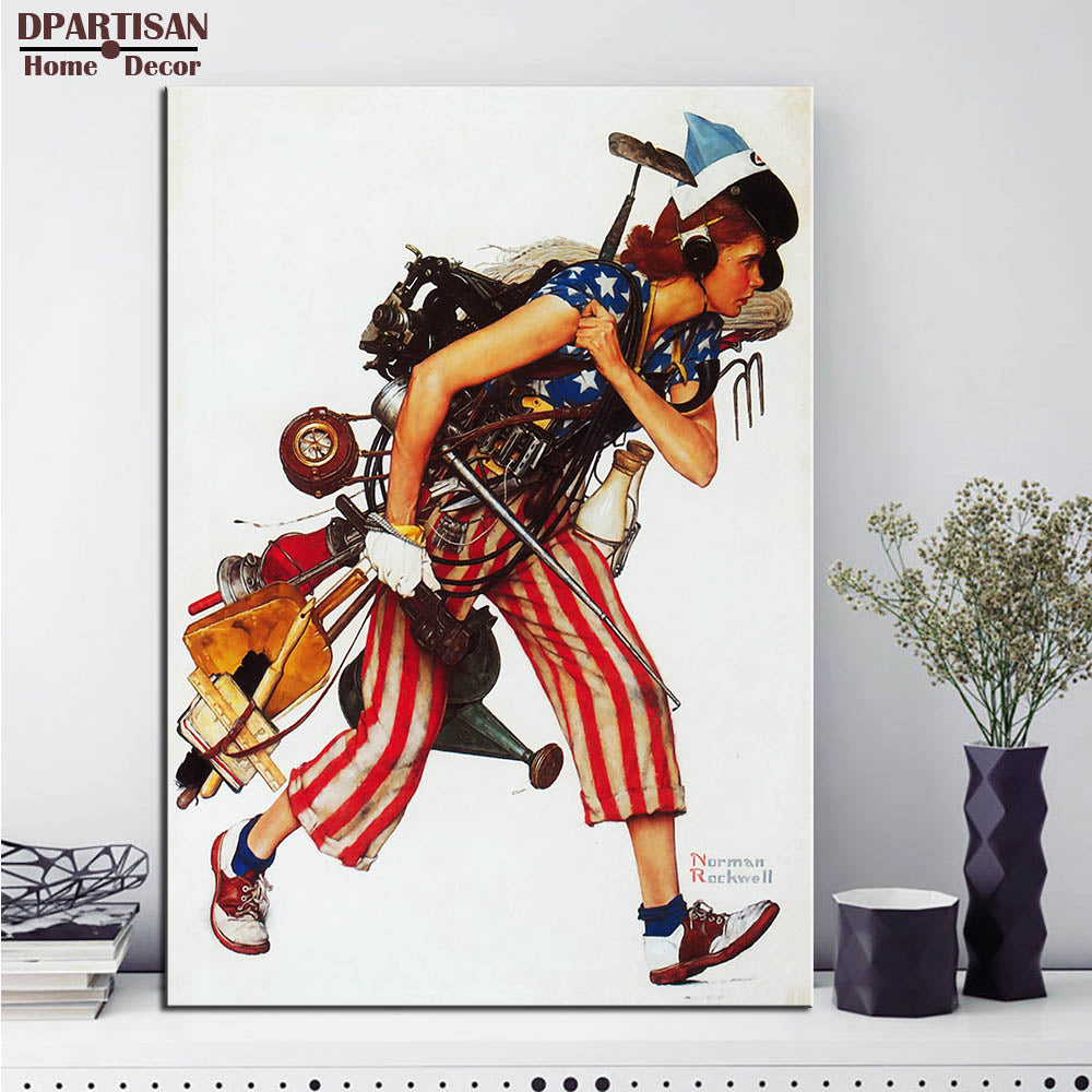 DPARTISAN wall art print picture boy reading girl running wet little spooners or sunset art By Norman Rockwell No frame Painting