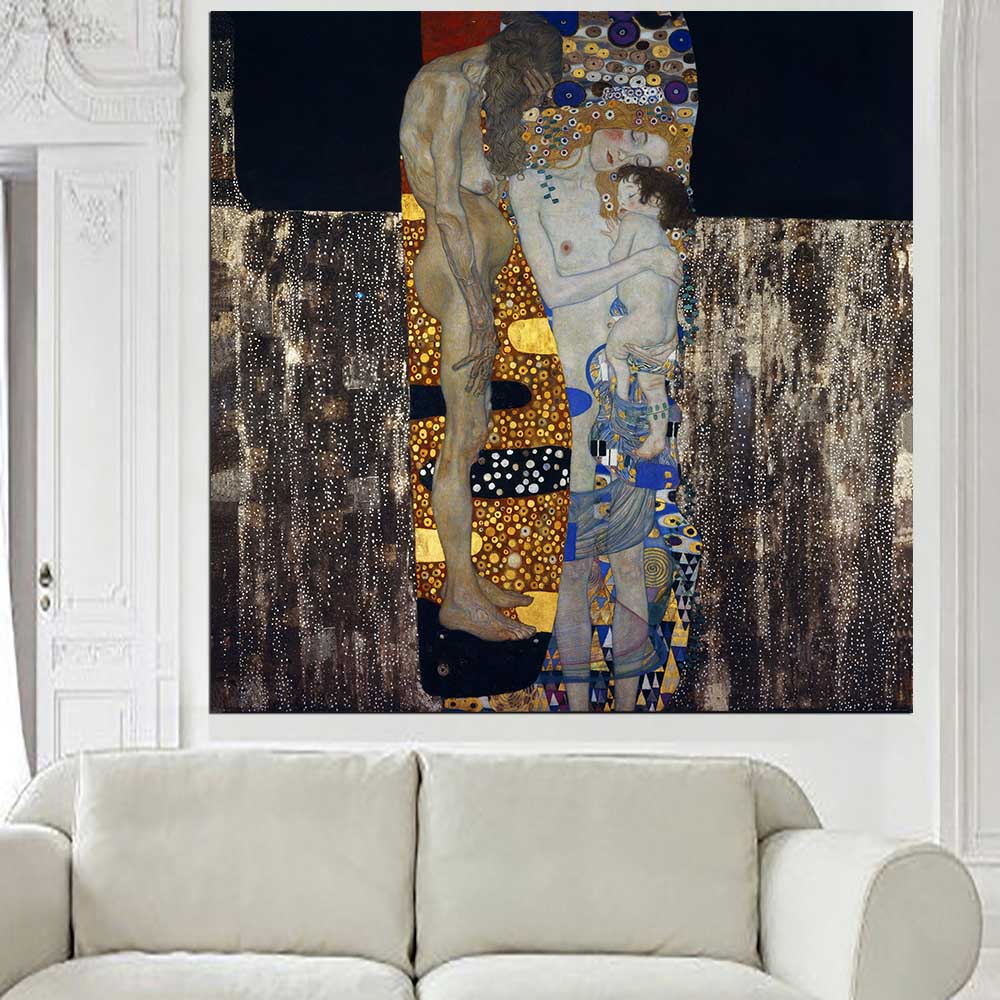 DPARTISAN oil print canvas wall art decor pictures Danae death and life three ages of woman Pallas mother child By Gustav klimt