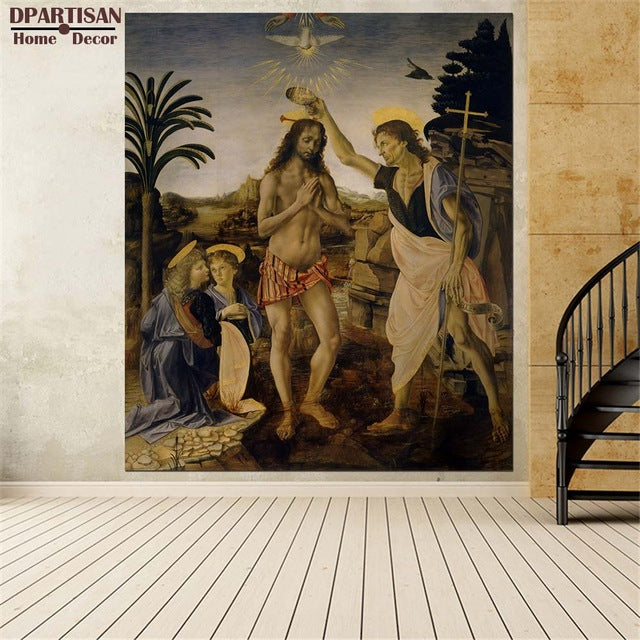 DPARTISAN oil print canvas wall art decor picture The Baptism of Christ Leonardo da Vinci wall painting art no frrame print arts