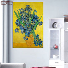 Load image into Gallery viewer, DPARTISAN VINCENT VAN GOGH VASE OF IRISES AGAINST A YELLOW BACKGROUND C.1890  print CANVAS WALL ART PRINT ON CANVAS OIL PAINTING
