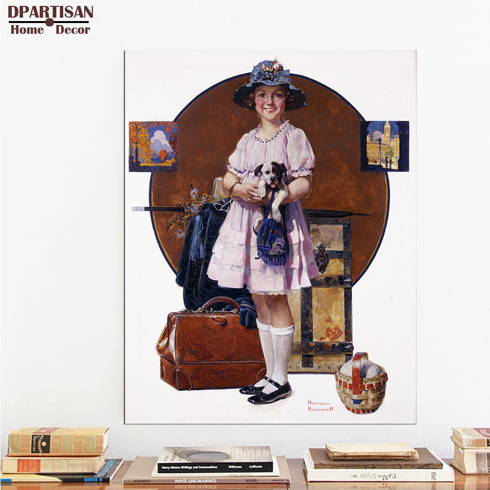 DPARTISAN wall art print picture Going to be taller hobo and dog girl returning is comming By Norman Rockwell No frame Painting