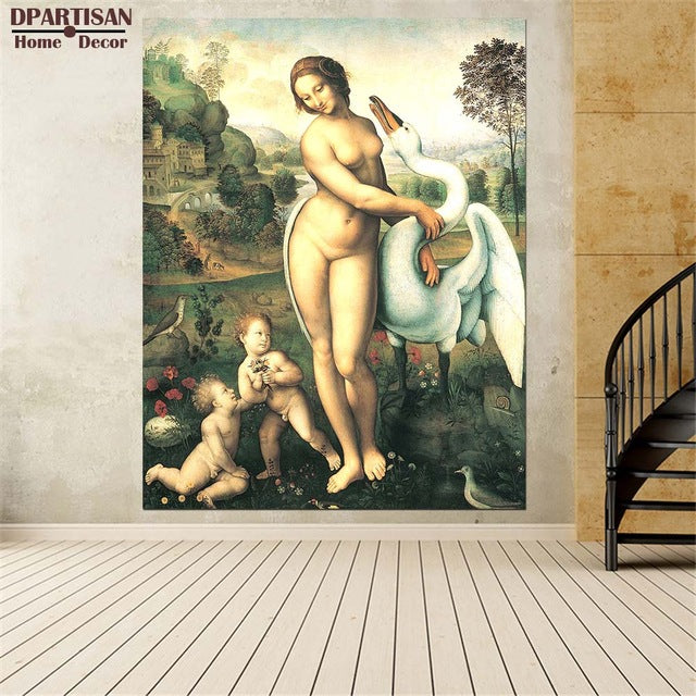 DPARTISAN oil print canvas wall art decor pictures Leda and the Swan by Leonardo da Vinci wall painting art no frrame print arts