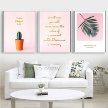 Load image into Gallery viewer, Gold Letter Pink Posters And Prints Leaf Pot Plant Nordic Poster Wall Art Canvas Painting Wall Pictures For Living Room Unframed
