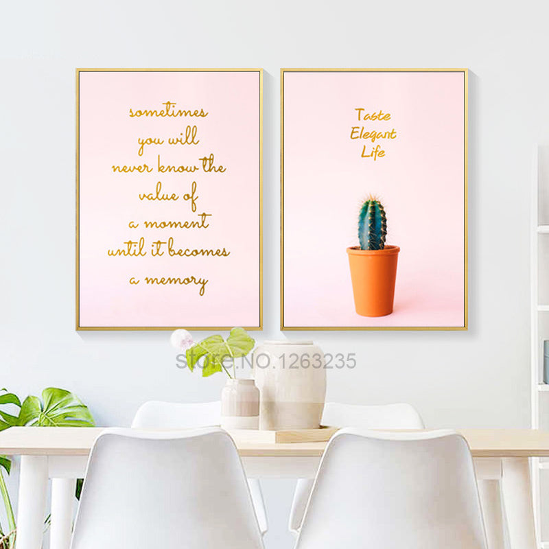 Gold Letter Pink Posters And Prints Leaf Pot Plant Nordic Poster Wall Art Canvas Painting Wall Pictures For Living Room Unframed