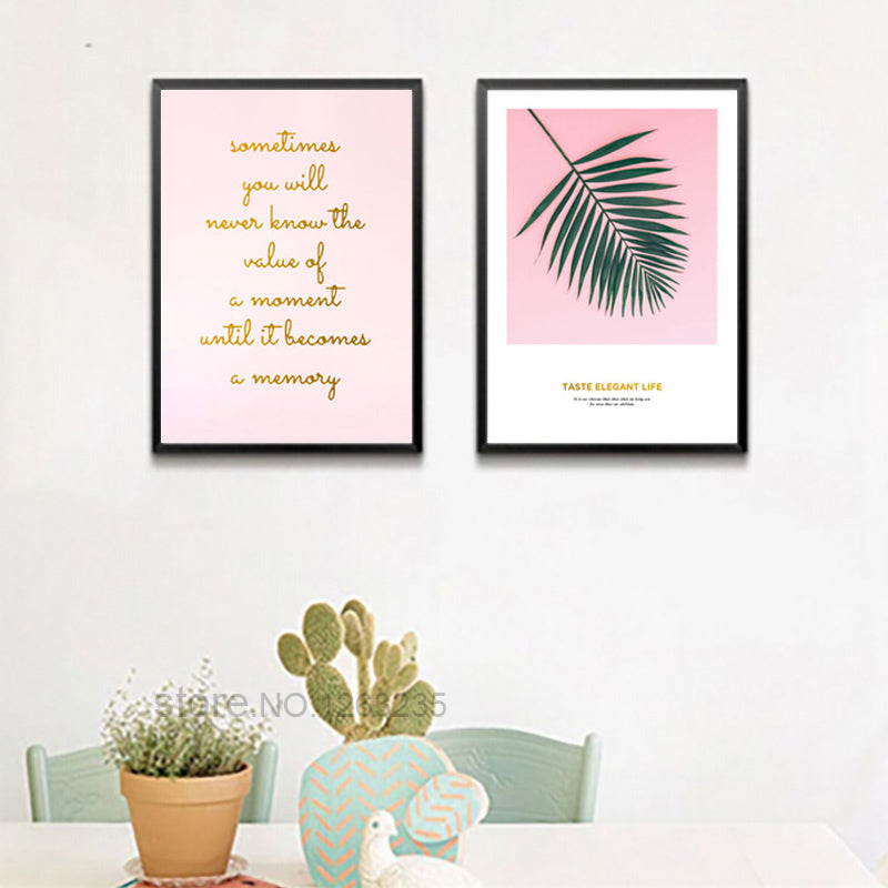 Gold Letter Pink Posters And Prints Leaf Pot Plant Nordic Poster Wall Art Canvas Painting Wall Pictures For Living Room Unframed