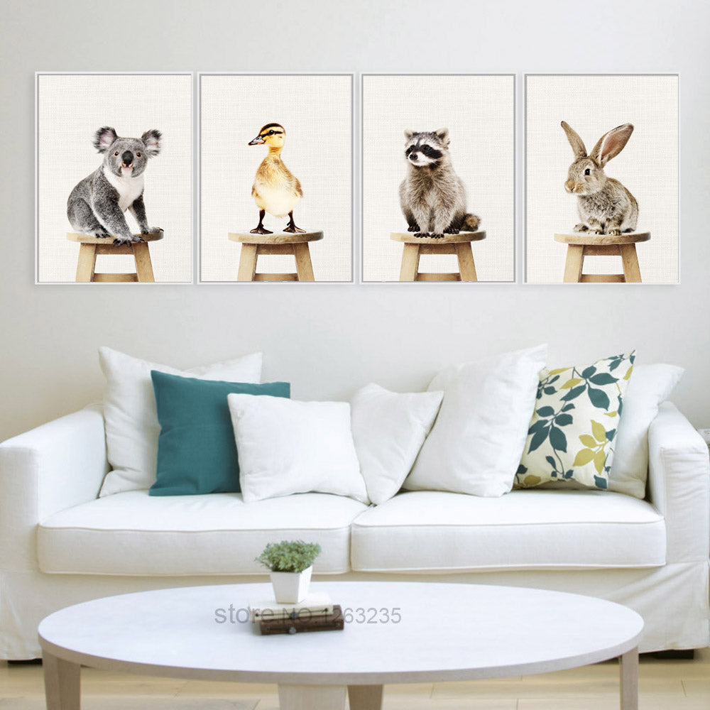 Sloth Raccoon Yellow Duck Rabbit Animal Nordic Poster Posters And Prints Art Print Canvas Pictures For Living Room Unframed