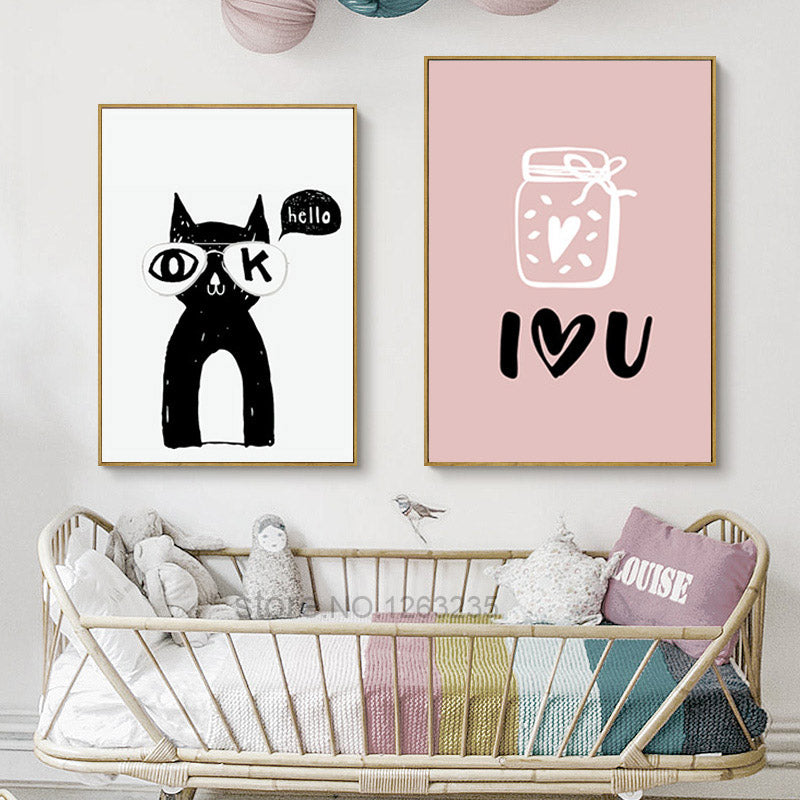 Cartoon Pink Baby Nordic Poster Posters And Prints Wall Art Canvas Painting Art Print Canvas Pictures For Living Room Unframed