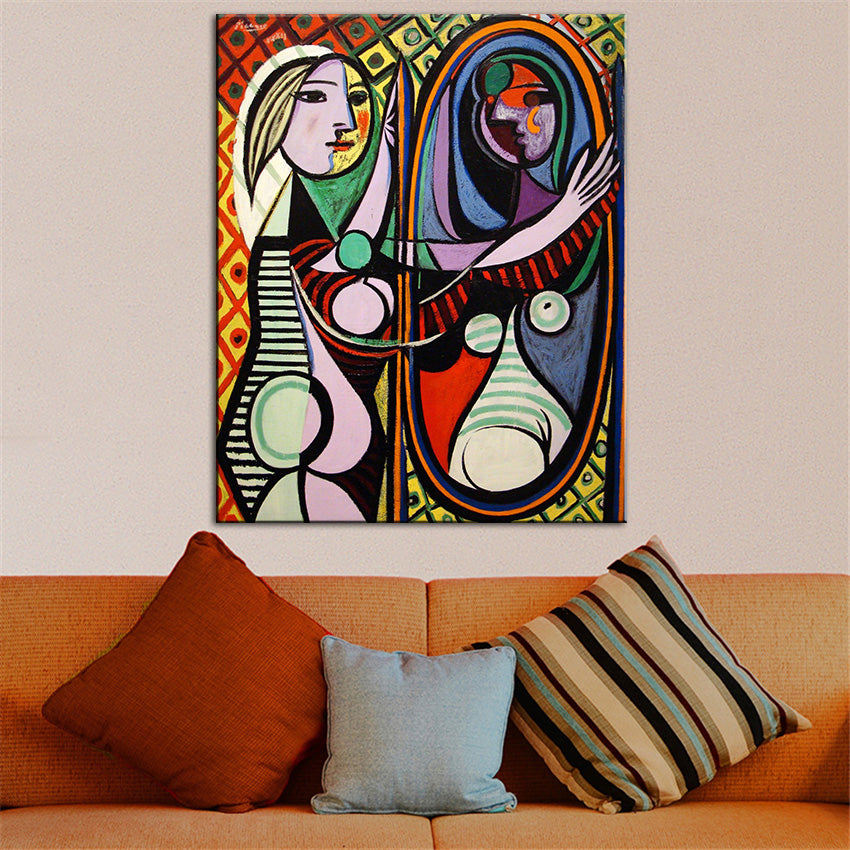 Bigger sizes print oil painting for wall pic Cubism Art GIRL BEFORE A MIRROR Estate Signed & Numbered Abstract Canvas Prints