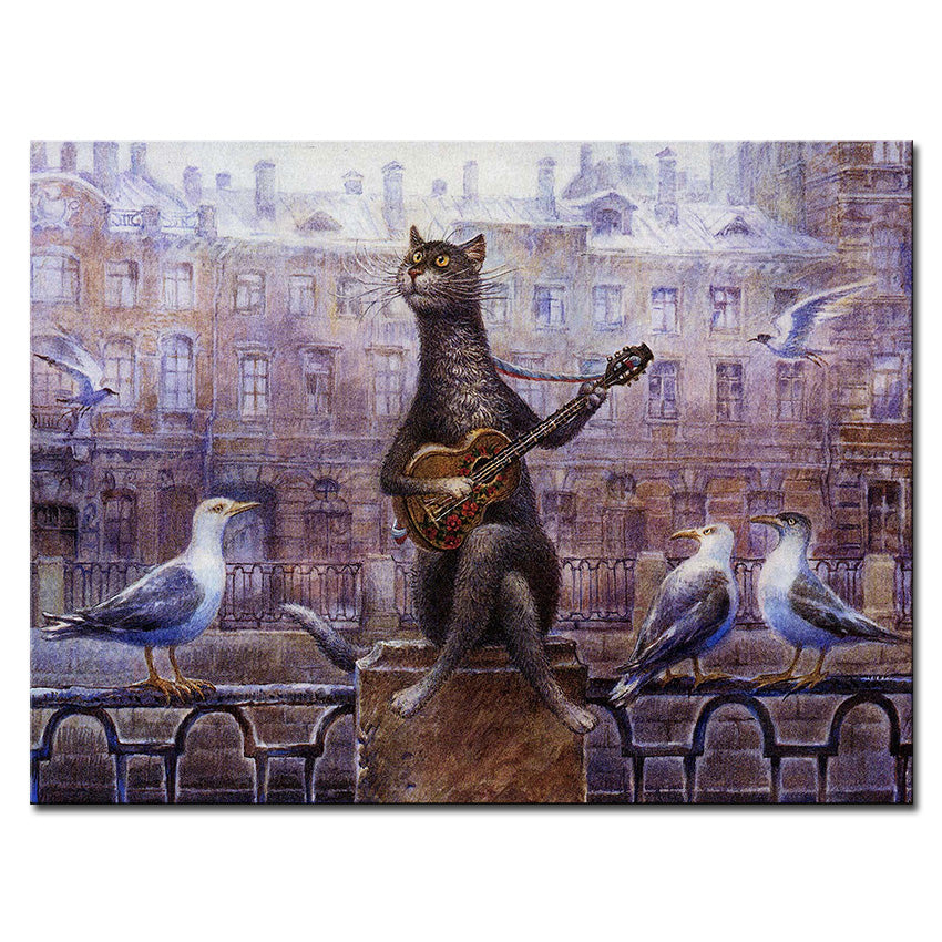 Vladimir Rumyantsev animal play with cat world oil painting wall Art Picture Paint on Canvas Prints wall painting no framed