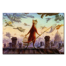 Load image into Gallery viewer, Vladimir Rumyantsev fly on the sky cat world oil painting wall Art Picture Paint on Canvas Prints wall painting no framed
