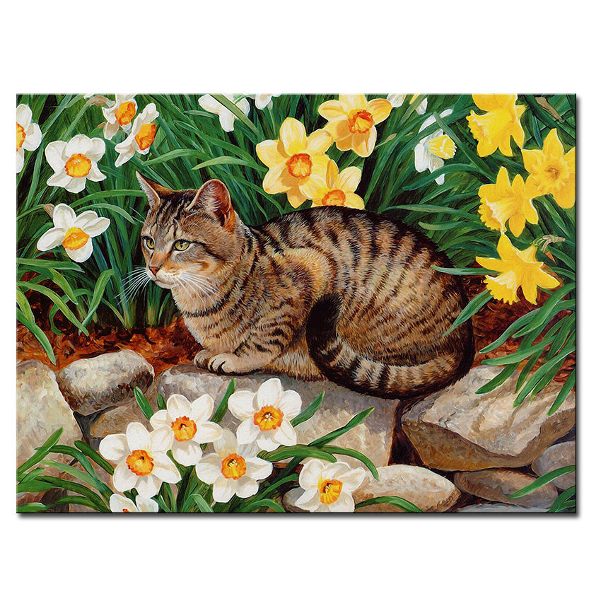 Vladimir Rumyantsev yellow flower with cat world oil painting wall Art Picture Paint on Canvas Prints wall painting no framed