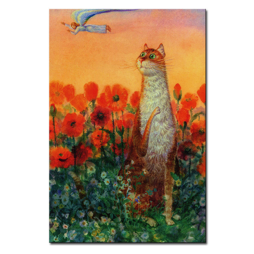 Vladimir Rumyantsev fly on the flower cat world oil painting wall Art Picture Paint on Canvas Prints wall painting no framed