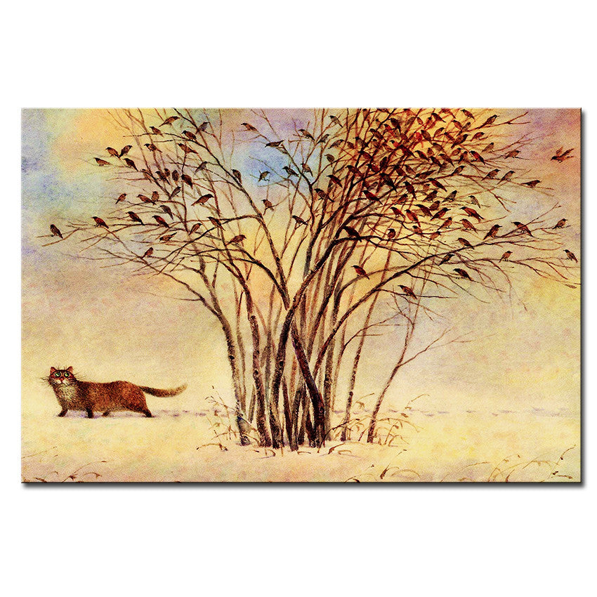 Vladimir Rumyantsev under the tree cat world oil painting wall Art Picture Paint on Canvas Prints wall painting no framed
