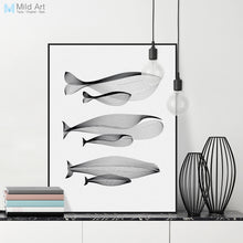 Load image into Gallery viewer, Nordic Minimalist Animals Whales Family A4 Poster Prints Black Modern Abstract Wall Art Picture Home Decor Canvas Painting Gifts
