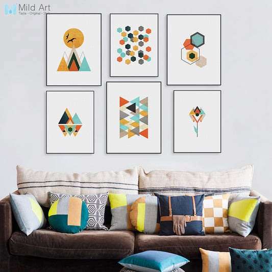 Modern Geometric Abstract Shape Mountain A4 Art Print Poster Nordic Wall Picture Living Room Home Decor Canvas Painting No Frame
