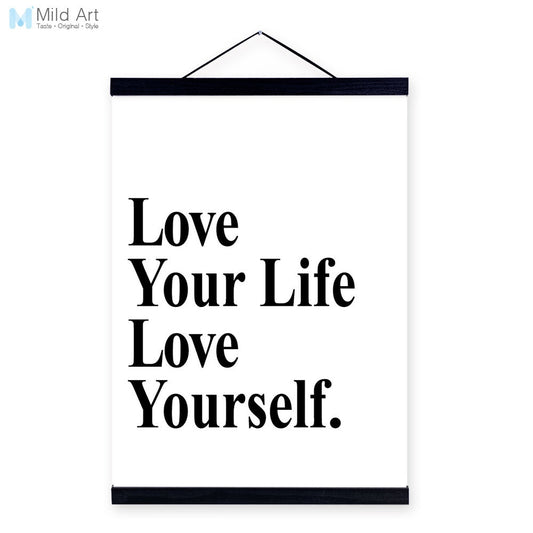 Black White Motivational Typography Love Quote Wooden Framed A4 Canvas Painting Home Decor Wall Art Print Picture Poster Scroll