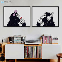 Load image into Gallery viewer, Nordic Black White Hippie Chimpanzee Gorilla Couple A4 Art Print Poster Funny Wall Picture Canvas Painting No Frame Home Decor
