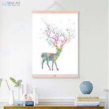 Load image into Gallery viewer, Modern Watercolor Abstract Dear Tree Bird Wooden Framed Canvas Paintings Girl Room Decor Wall Art Print Pictures Poster Scroll
