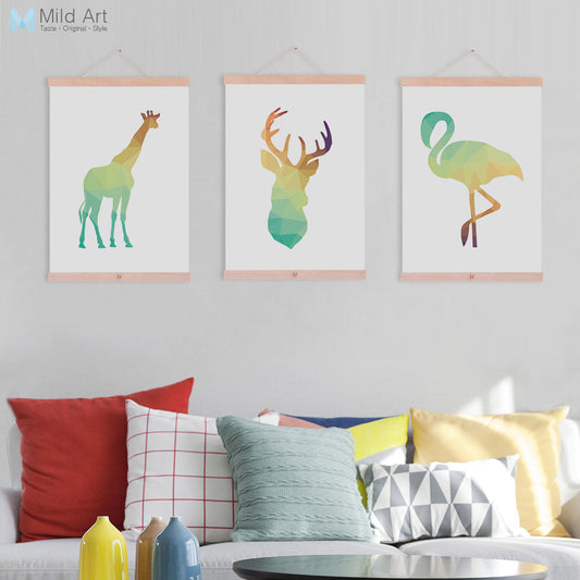 Abstract Geometric Deer Horse Head Butterfly Dolphin Framed Canvas Paintin Modern Nordic Home Deco Wall Art Print Picture Poster