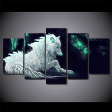 Load image into Gallery viewer, HD Printed 5 Piece Abstract White Wolf Canvas Painting Green Glowing  Wall Picture Posters and Prints Free Shipping  NY-7276B
