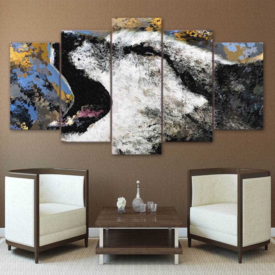 5 Piece HD Printed Abstract Howling Wolf Painting Canvas Print room decor print poster picture canvas Free shipping NY-7192B