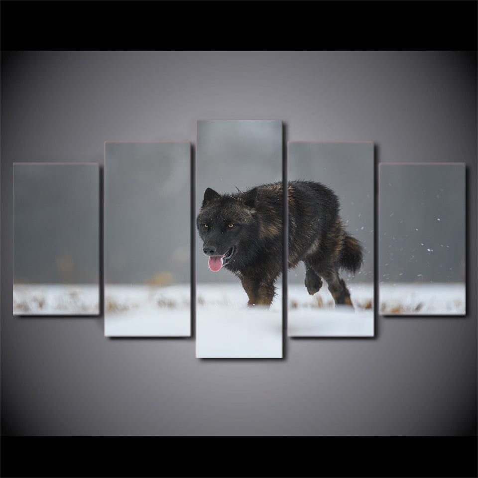HD Printed 5 Piece Canvas Art Black Wolf Painting Wooden Framed Modular Wall Pictures for Living Room Free Shipping CU-2208C