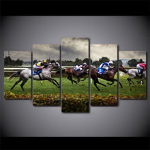 Load image into Gallery viewer, HD Printed 5 Piece Canvas Art Fast Horse Racing Painting Modular Framed Wall Pictures Room Decor Free Shipping NY-7050B
