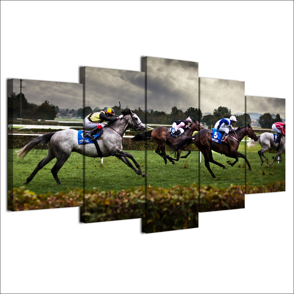HD Printed 5 Piece Canvas Art Fast Horse Racing Painting Modular Framed Wall Pictures Room Decor Free Shipping NY-7050B
