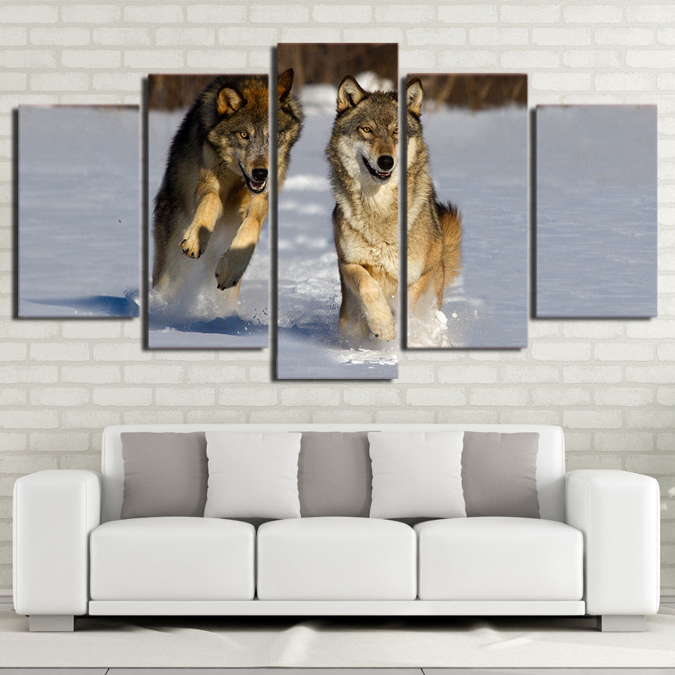 wall art canvas painting 5 piece HD print Snow Wolf posters and prints Wooden Framed modular canvas art home decor CU-2210C