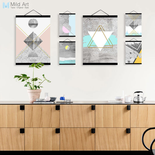 Modern Nordic Abstract Geometric Texture Shape Wooden Framed Canvas Painting Home Decor Big Wall Art Print Picture Poster Scroll