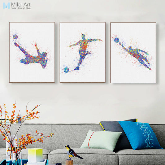 Triptych Modern Watercolor Abstract Soccer A4 Art Print Poster Sport Man Wall Picture Canvas Paintings Living Room Home Decor