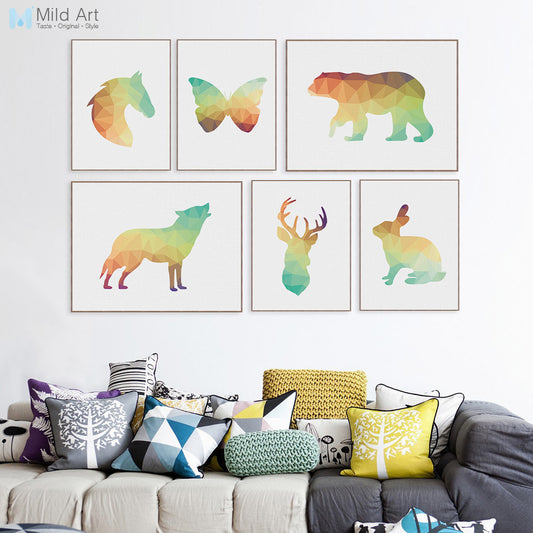 Original Modern 3D Geometric Abstract Animal Lion Horse Giraffe Canvas A4 Print Poster Wall Picture Home Decor Painting No Frame