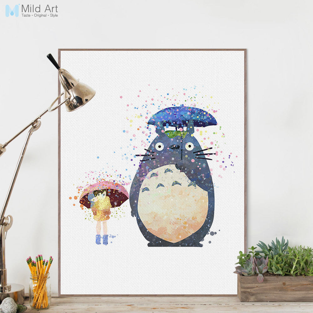 Watercolor Miyazaki Japanese Anime Movie Canvas A4 Art Print Poster Kawaii Totoro Wall Picture Kids Room Decor Painting No Frame