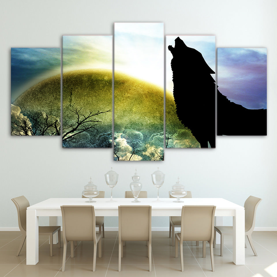 HD Printed 5 Piece Canvas Art Wolf Painting Modular Nebula Stars Wall Pictures for Living Room Modern Free Shipping CU-2496B