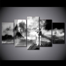 Load image into Gallery viewer, HD Printed 5 Piece Canvas Art White Wolf Painting Abstract Moon Wall Pictures for Living Room Modern Free Shipping CU-2495B
