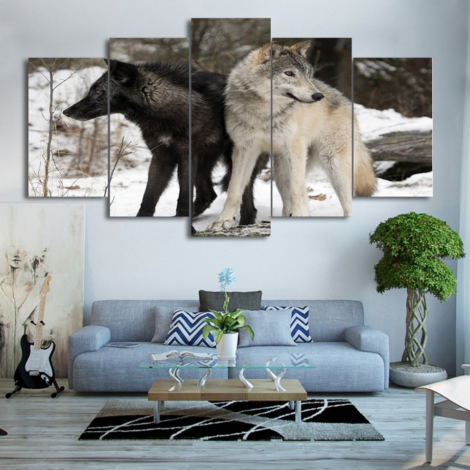 HD Printed 5 Piece Canvas Art Black and White Snow Wolf Painting Wall Pictures for Living Room Modern Free Shipping CU-2131B