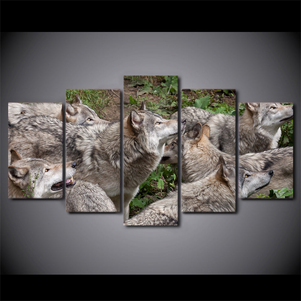 HD Printed 5 Piece Canvas Art Wild Brown Wolf Group Painting Modular Wall Pictures for Living Room Modern Free Shipping CU-2430B