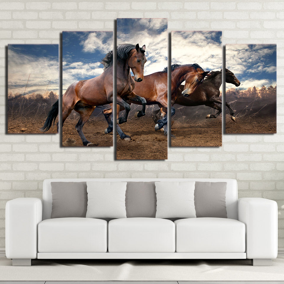 HD Printed 5 Piece Canvas Art Galloping Wild Black Horses Painting Wall Pictures for Living Room Decor Free Shipping NY-7110C