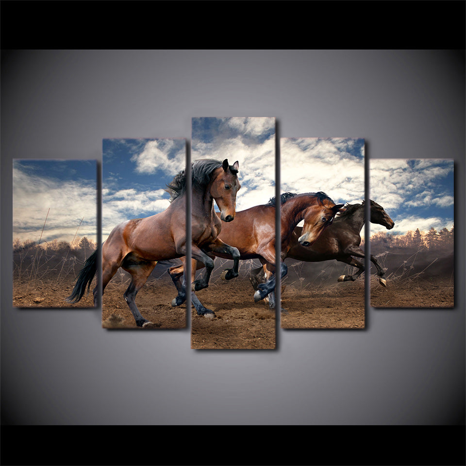 HD Printed 5 Piece Canvas Art Galloping Wild Black Horses Painting Wall Pictures for Living Room Decor Free Shipping NY-7110C