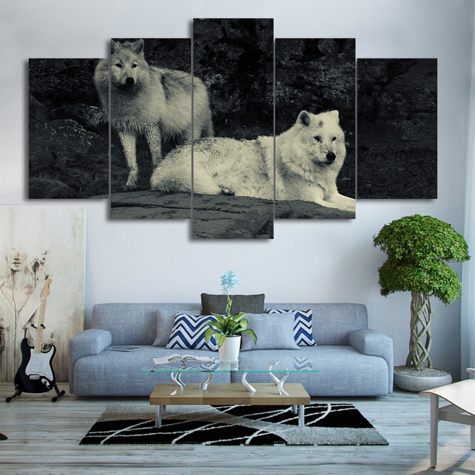 HD Printed 5 Piece Canvas Art White Wolf Painting Framed Modular Wall Pictures for Living Room Modern Free Shipping CU-2137C
