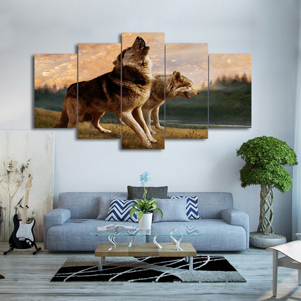 HD Printed 5 Piece Canvas Art Wolf Painting Large Framed Poster Wall Pictures for Living Room Free Shipping CU-1887C