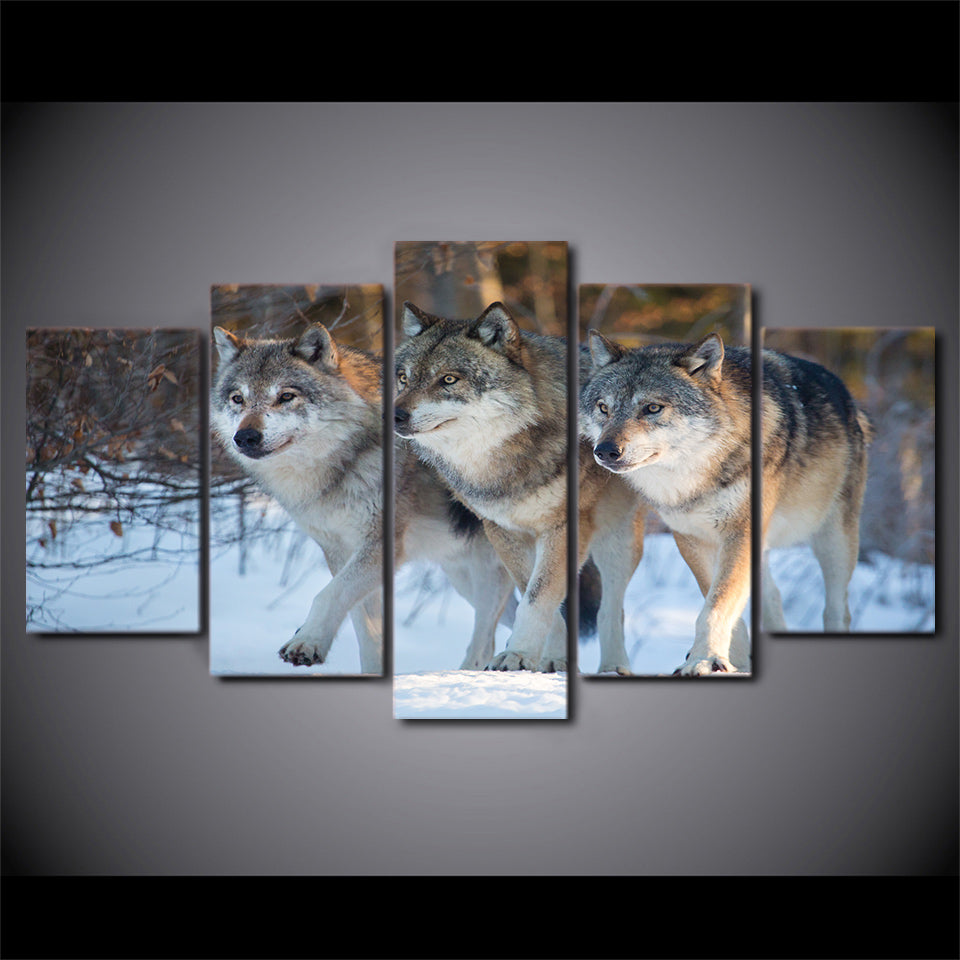 HD Printed 5 Piece Canvas Art Wolf Group Painting Modular Wall Pictures for Living Room Home Decoration Free Shipping CU-2366A