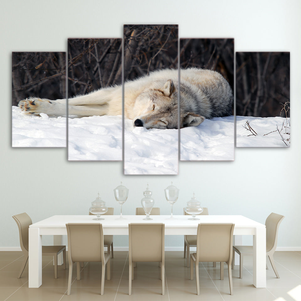 5 piece canvas art HD printed snow wolf painting modular wall pictures for living room home decoration Free Shipping CU-2365B