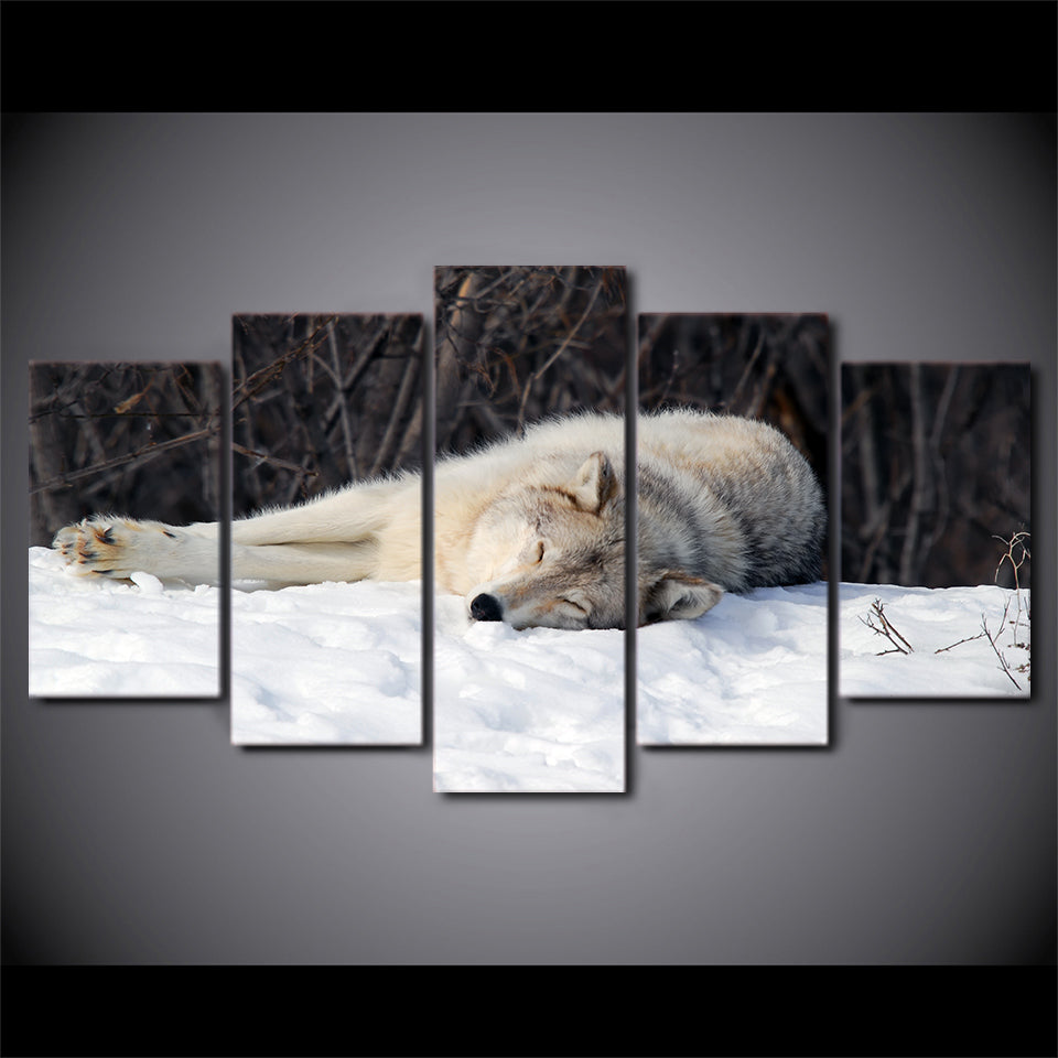 5 piece canvas art HD printed snow wolf painting modular wall pictures for living room home decoration Free Shipping CU-2365B