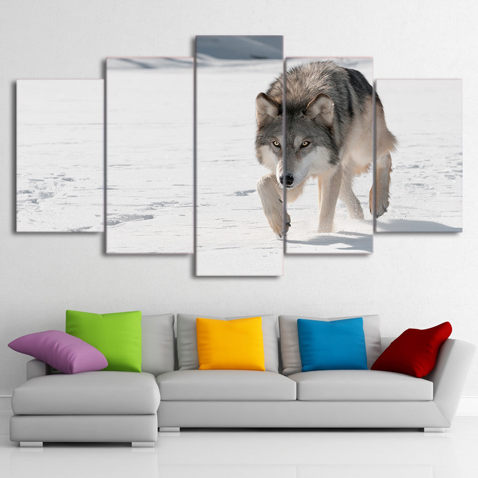 HD printed 5 Piece Canvas Art Snow Wolf Painting Animal Wall Pictures for living room Modern Modular Free Shipping CU-2103A