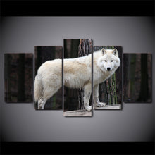 Load image into Gallery viewer, HD printed 5 piece canvas art white forest wolf staring painting wall pictures for living room modern free shipping CU-2020A
