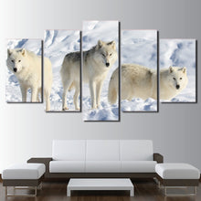 Load image into Gallery viewer, HD printed 5 piece canvas art white wolves in snow painting wall pictures for living room modern free shipping CU-2018C
