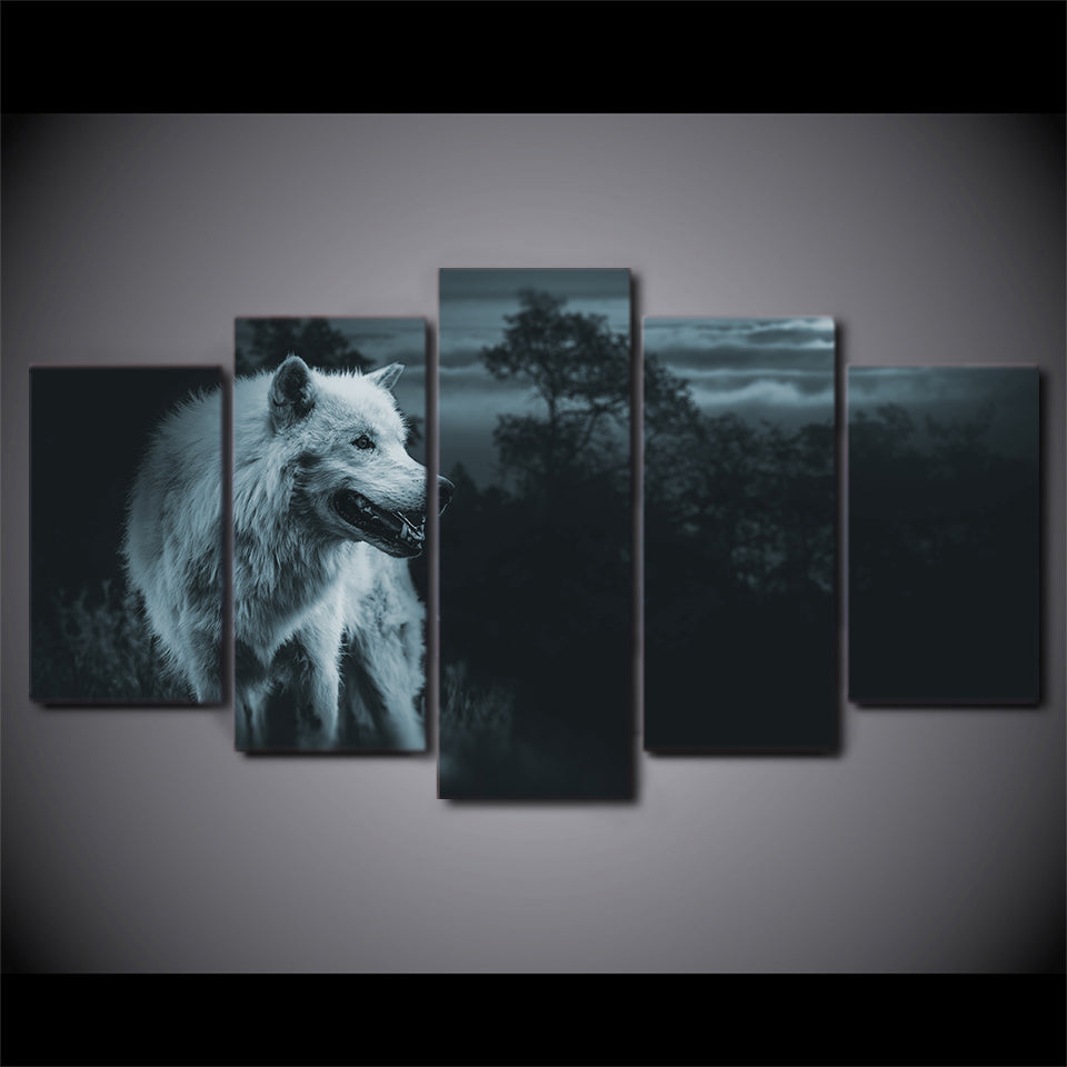 HD printed 5 piece canvas art night wolf in forest painting wall pictures for living room modern free shipping CU-1808B