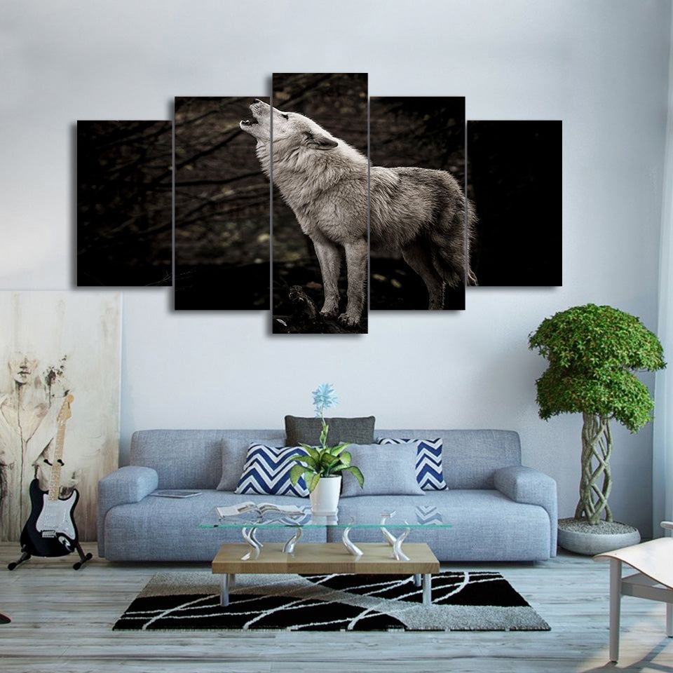 HD Printed 5 Piece Canvas Art Howling White Wolf Painting Abstract Wall Pictures for Living Room Decor Free Shipping CU-1816B