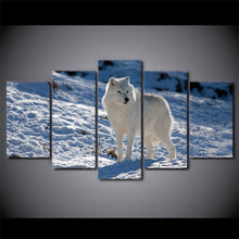 Load image into Gallery viewer, HD Printed 5 Piece Canvas Art White Snow Wolf Painting Snow Mountain Wall Pictures for Living Room Decor Free Shipping CU-1863B
